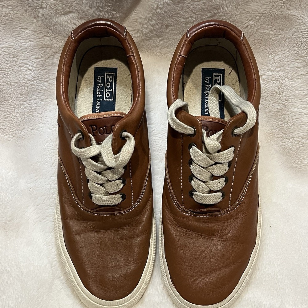 Polo Ralph Lauren Shoes Mens 10.5D Vaughn Casual Sneaker Brown Leather Lace Up